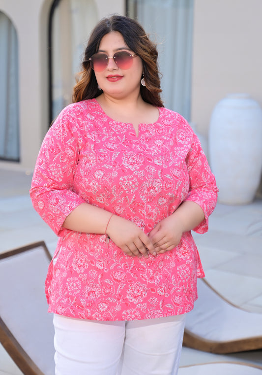 Pink Printed Pure Cotton Top