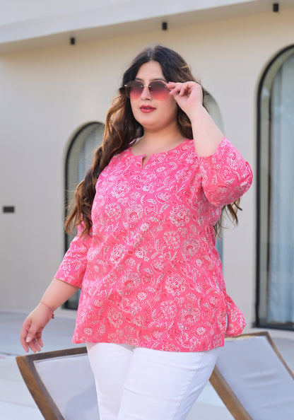 Pink Printed Pure Cotton Top