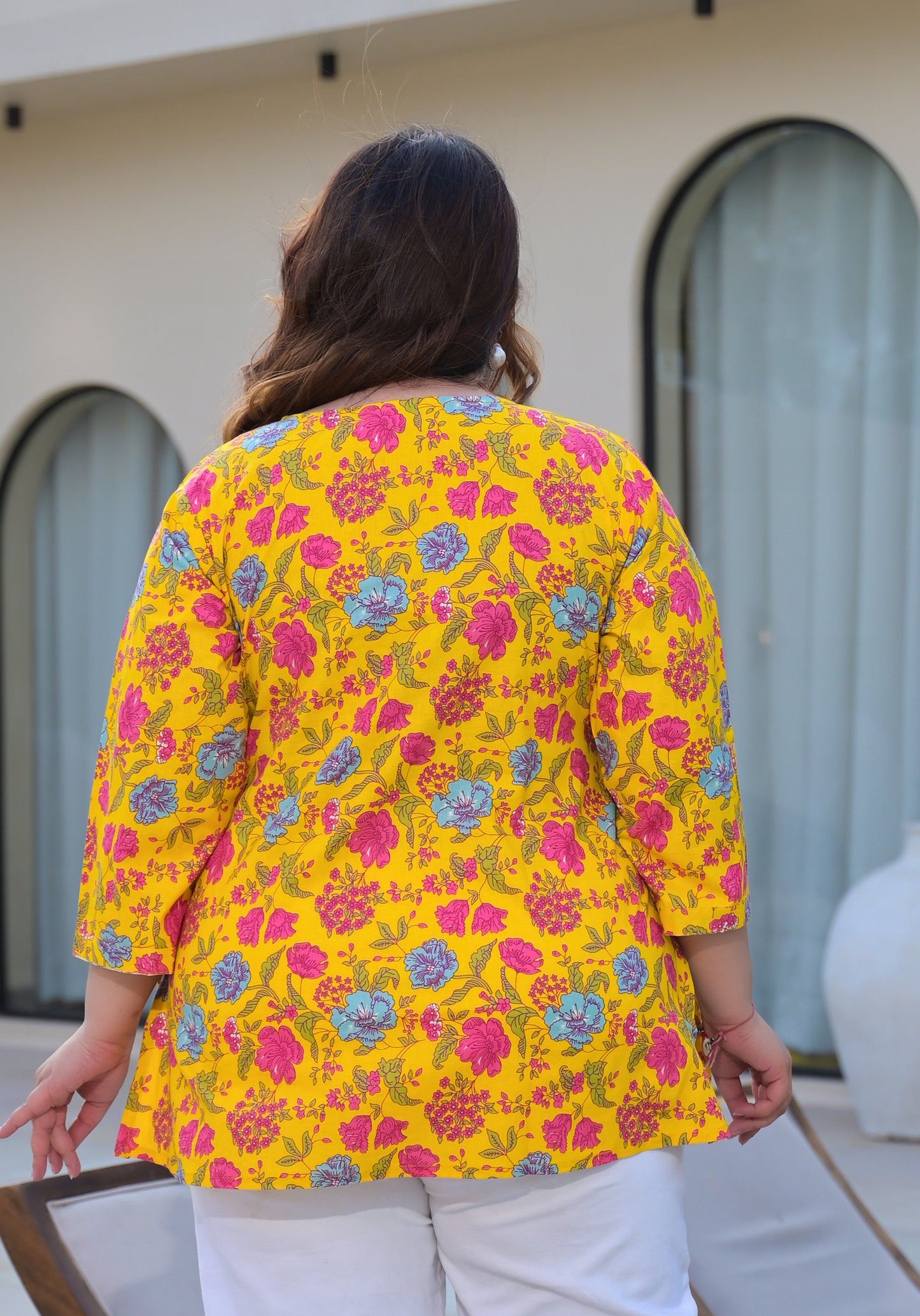 Yellow Printed Pure Cotton Top