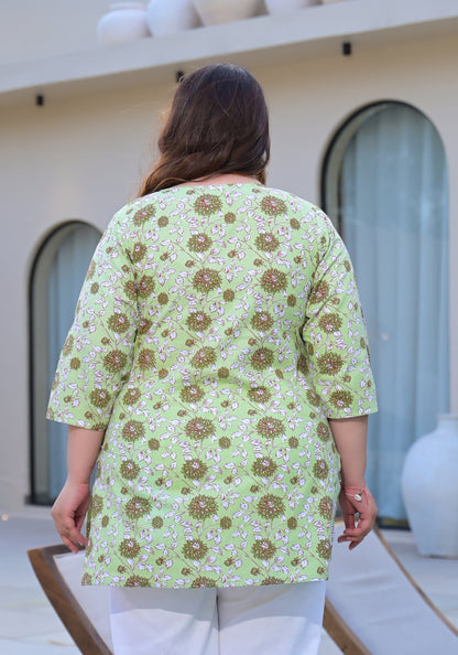 Light Green Printed Pure Cotton Top