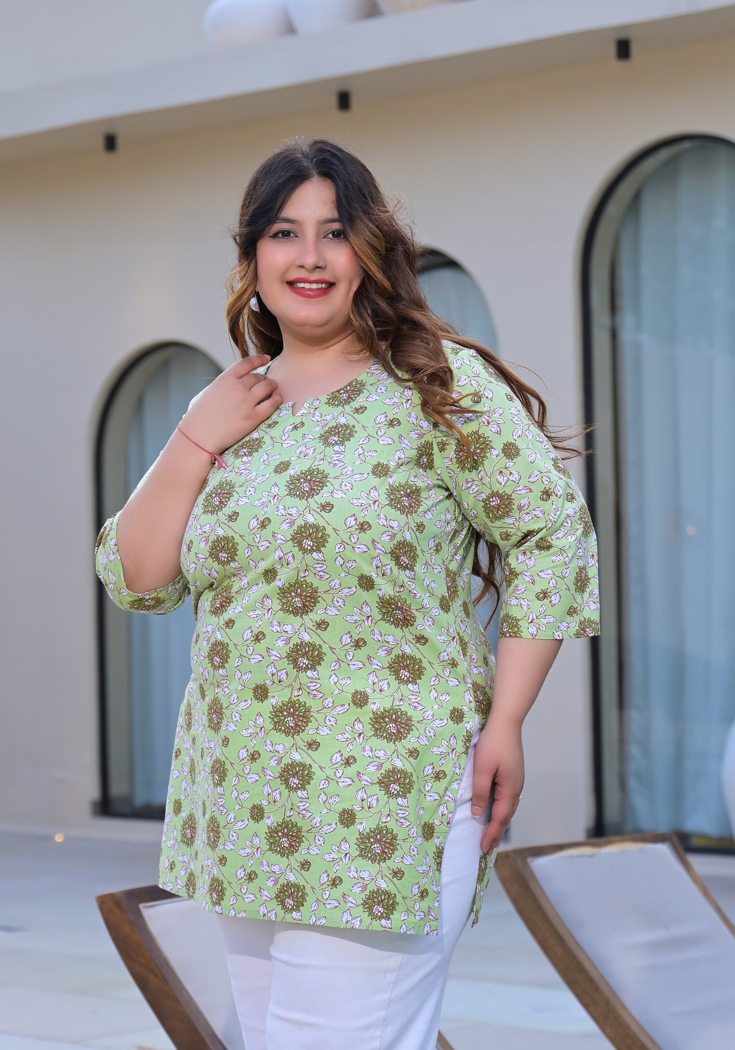 Light Green Printed Pure Cotton Top