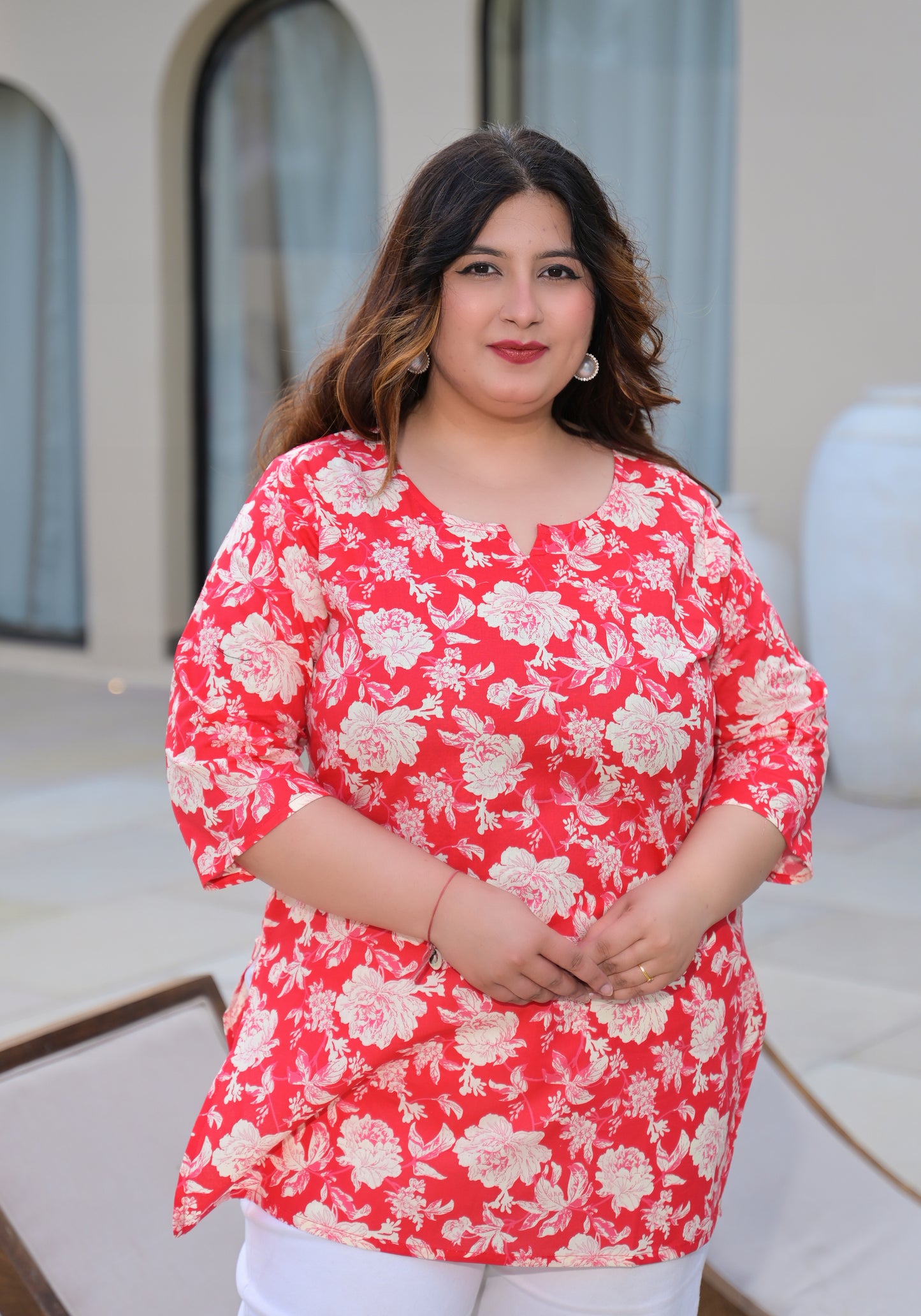 Red Printed Pure Cotton Top