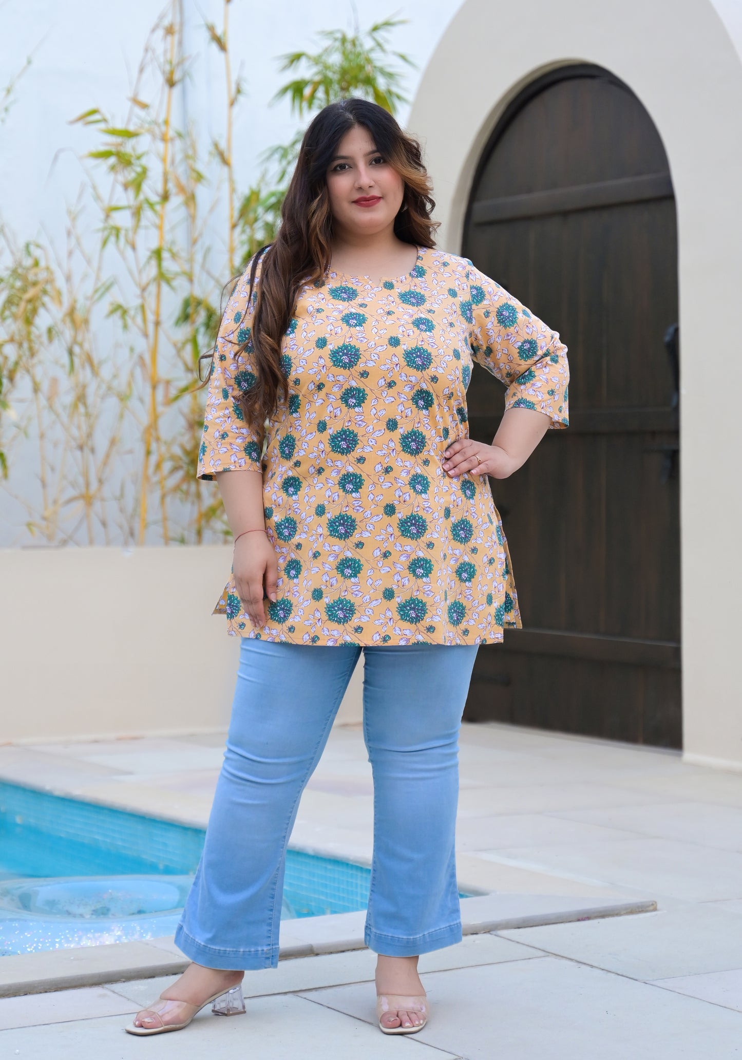 Yellow Printed Pure Cotton Top