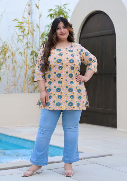 Yellow Printed Pure Cotton Top