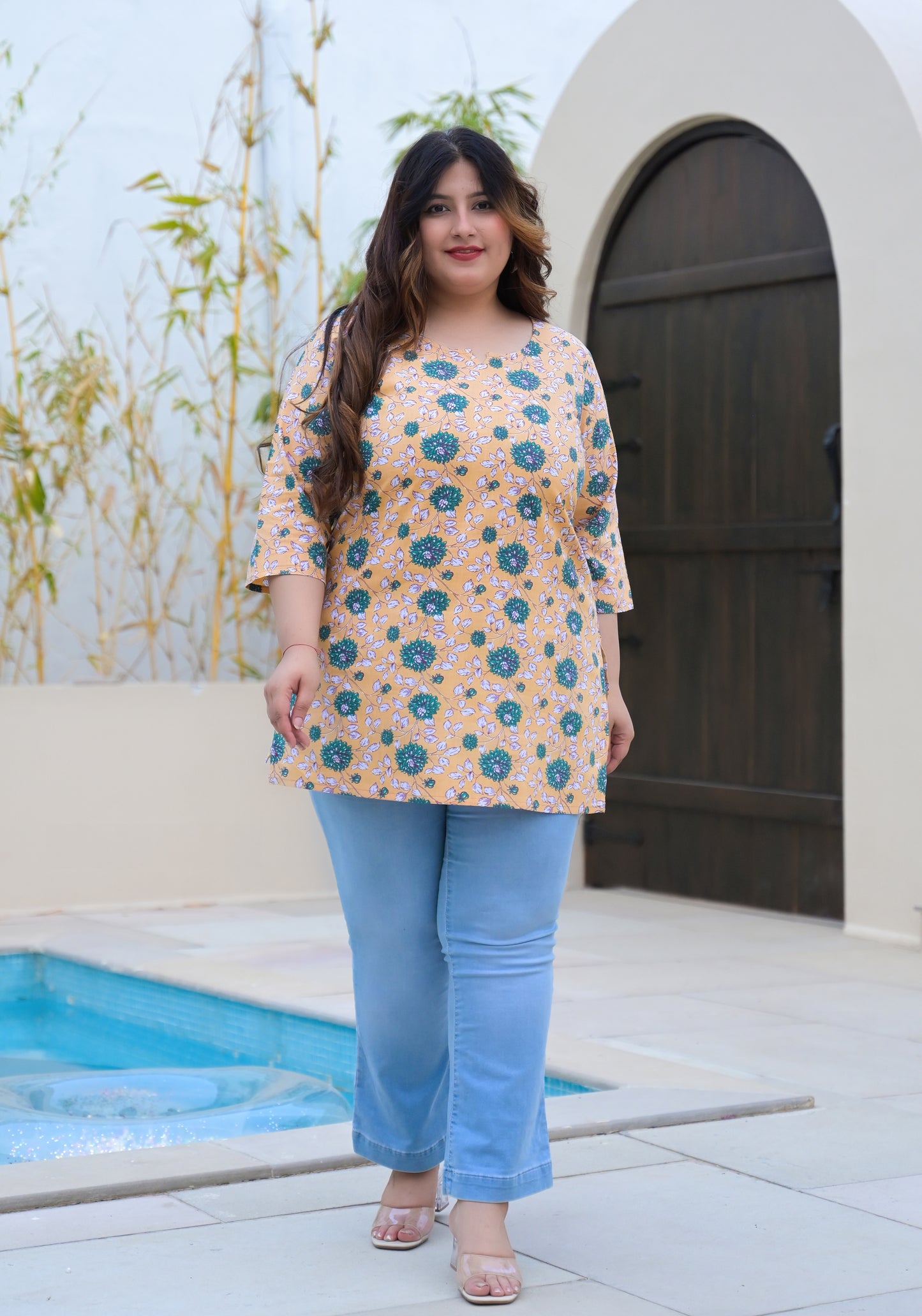 Yellow Printed Pure Cotton Top