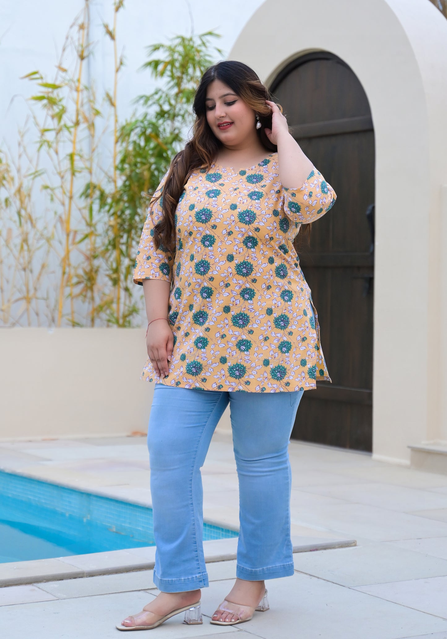 Yellow Printed Pure Cotton Top