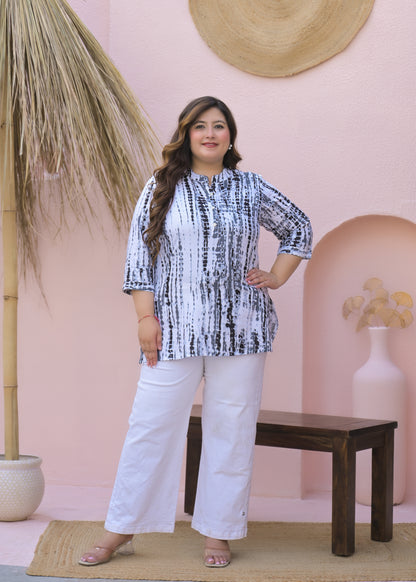 Black White Tie-dye Printed Top