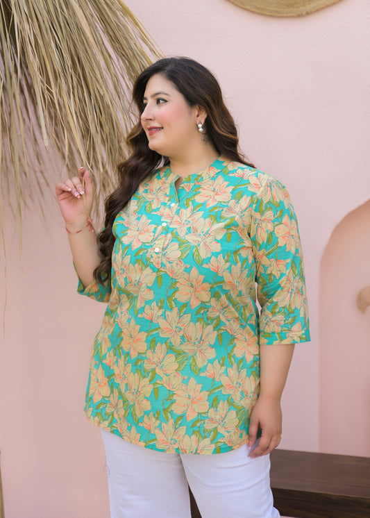Green Printed Pure Cotton Top