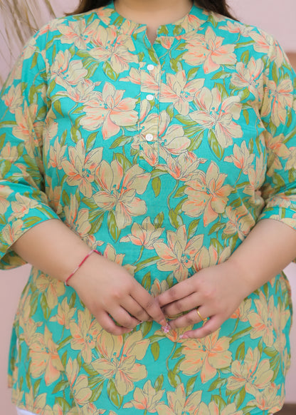Green Printed Pure Cotton Top