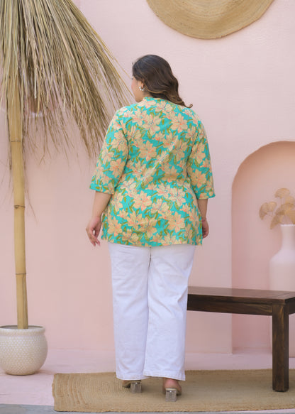 Green Printed Pure Cotton Top