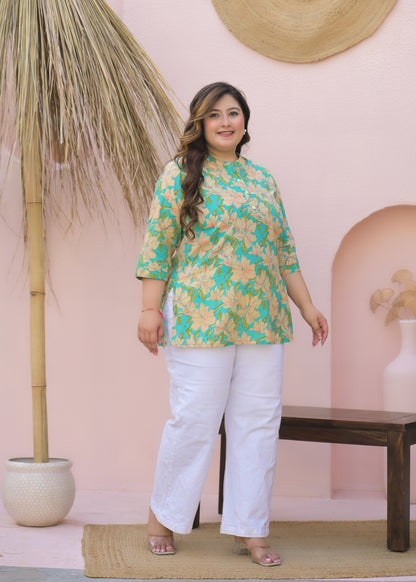 Green Printed Pure Cotton Top