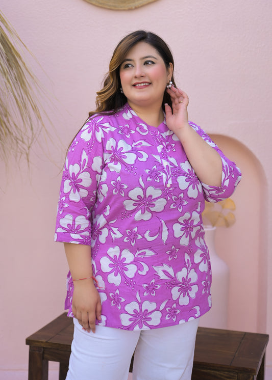 Purple Printed Pure Cotton Top