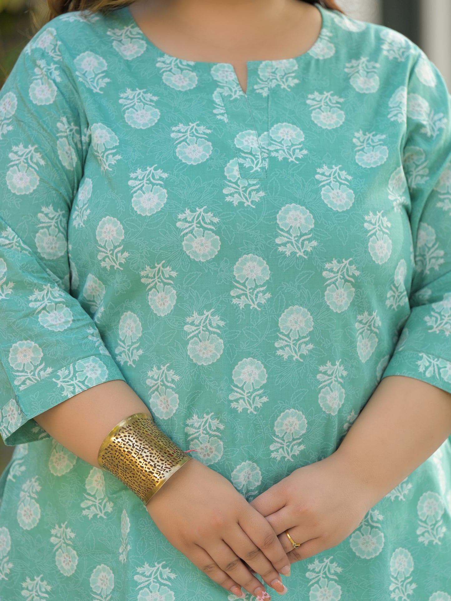 Sea Green Printed Pure Cotton Top