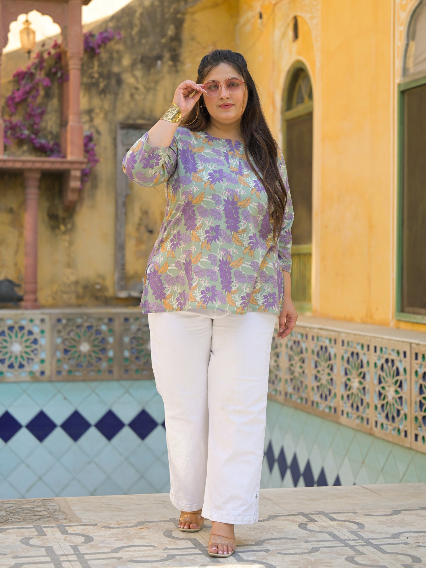 Green Printed Pure Cotton Top