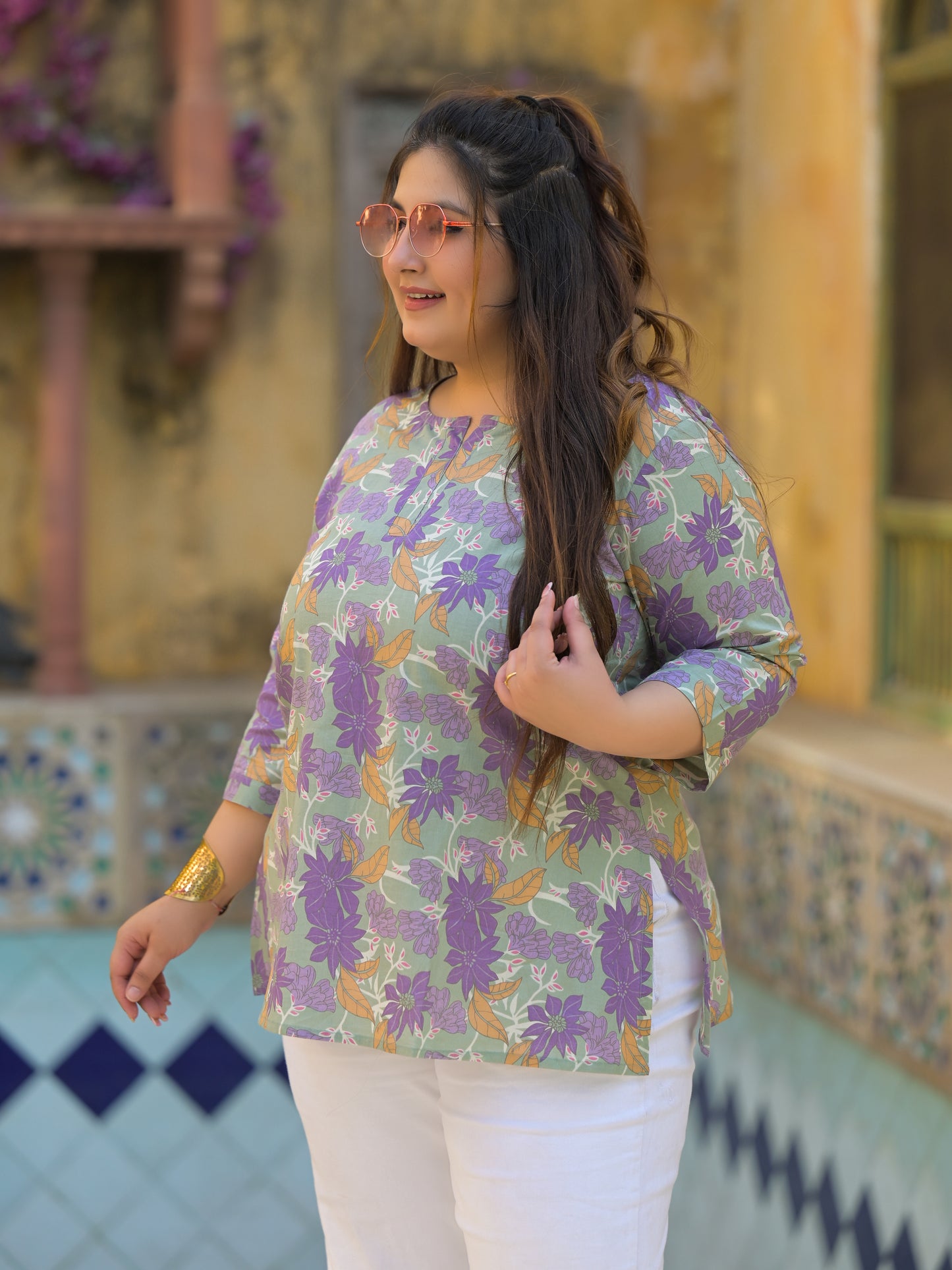 Green Printed Pure Cotton Top
