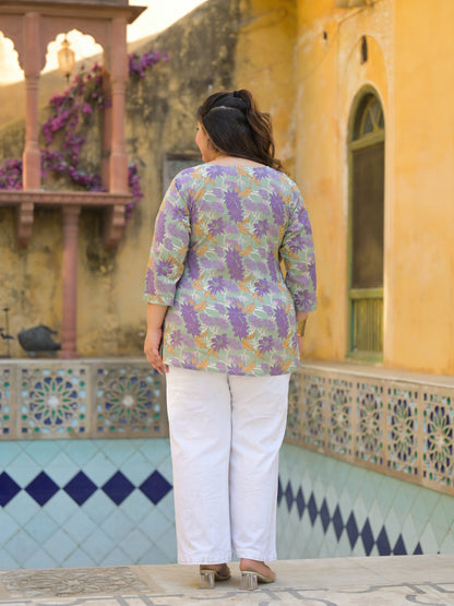 Green Printed Pure Cotton Top