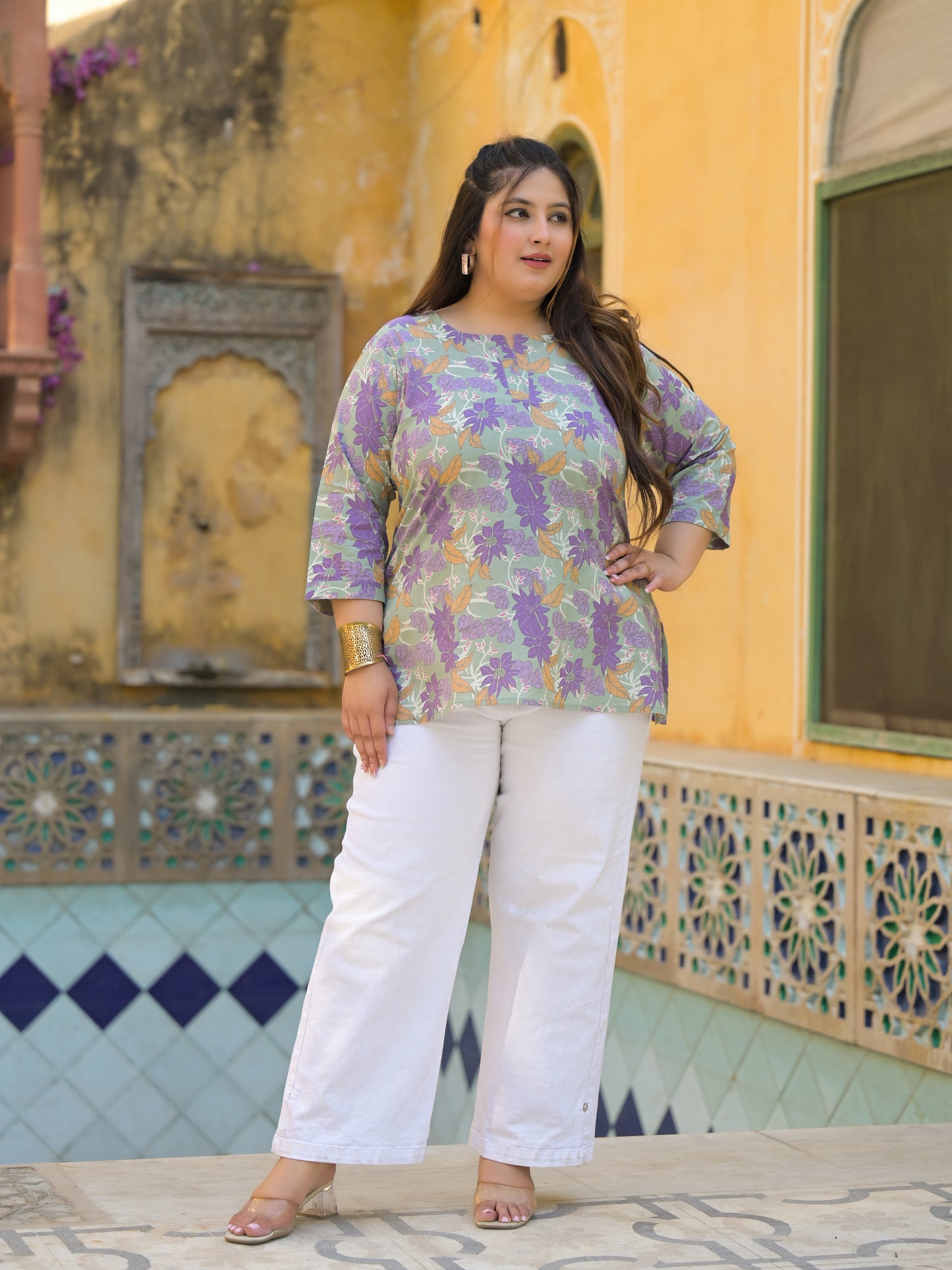 Green Printed Pure Cotton Top