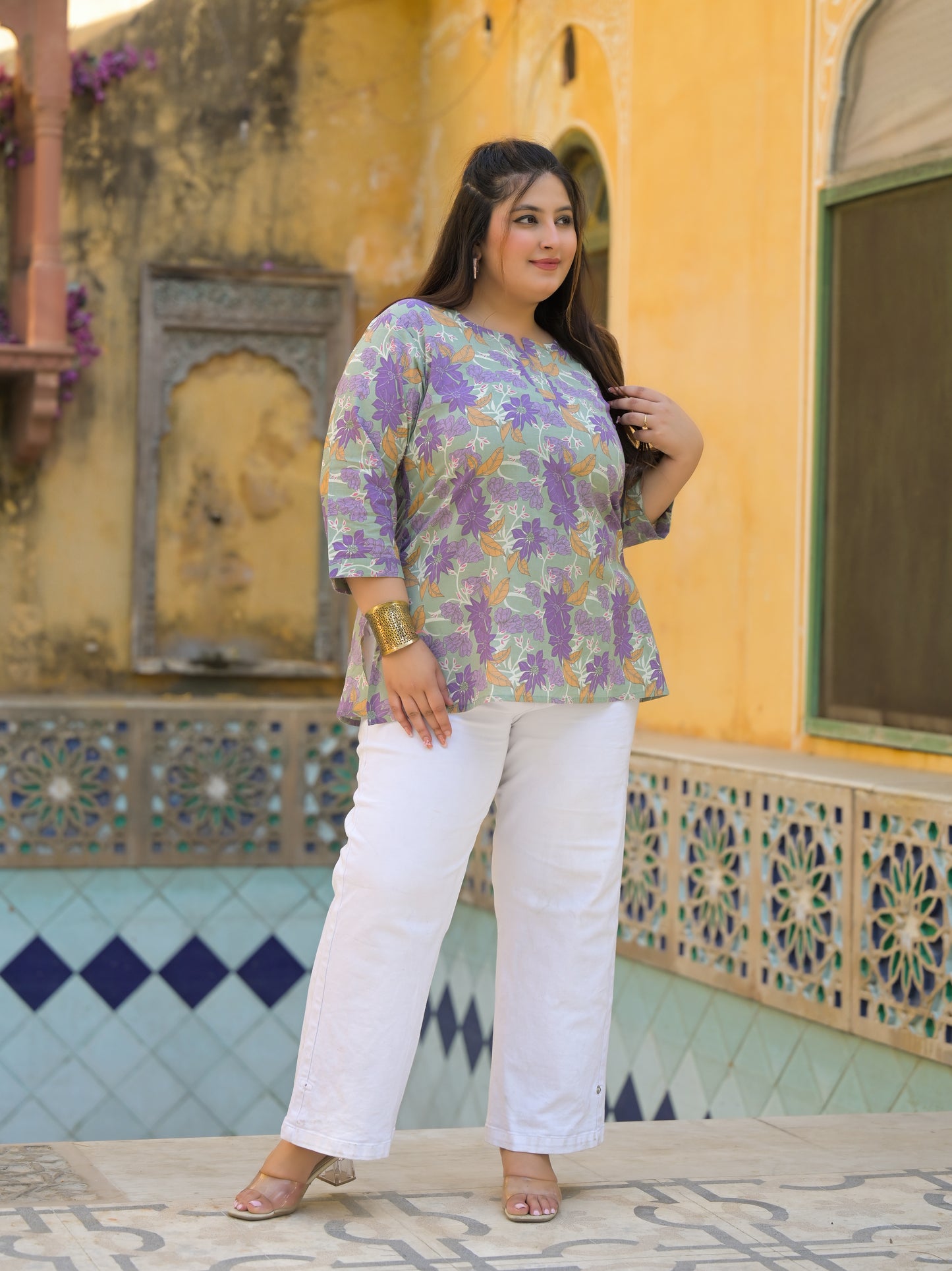 Green Printed Pure Cotton Top