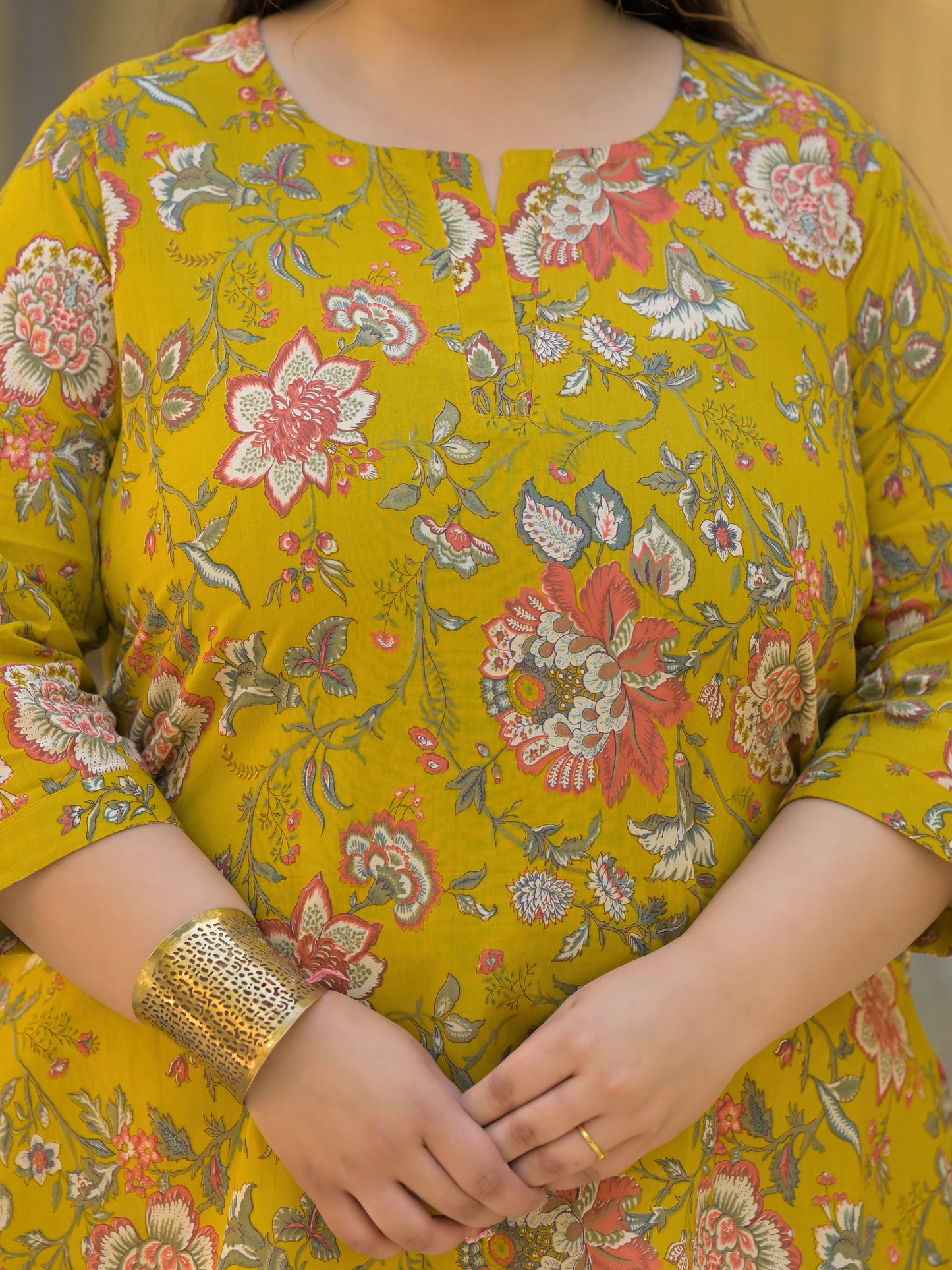 Mustard Printed Pure Cotton Top