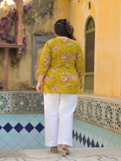 Mustard Printed Pure Cotton Top