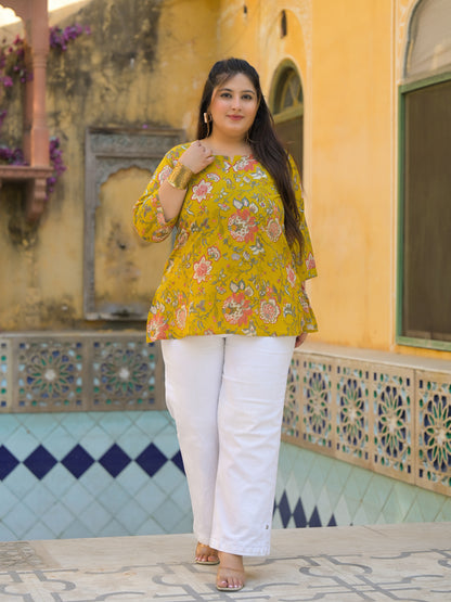 Mustard Printed Pure Cotton Top