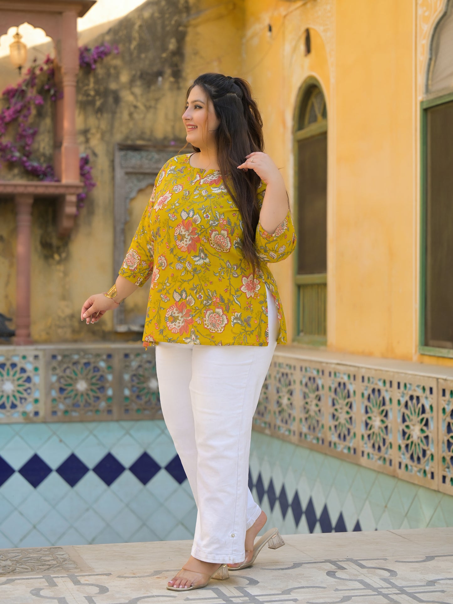 Mustard Printed Pure Cotton Top