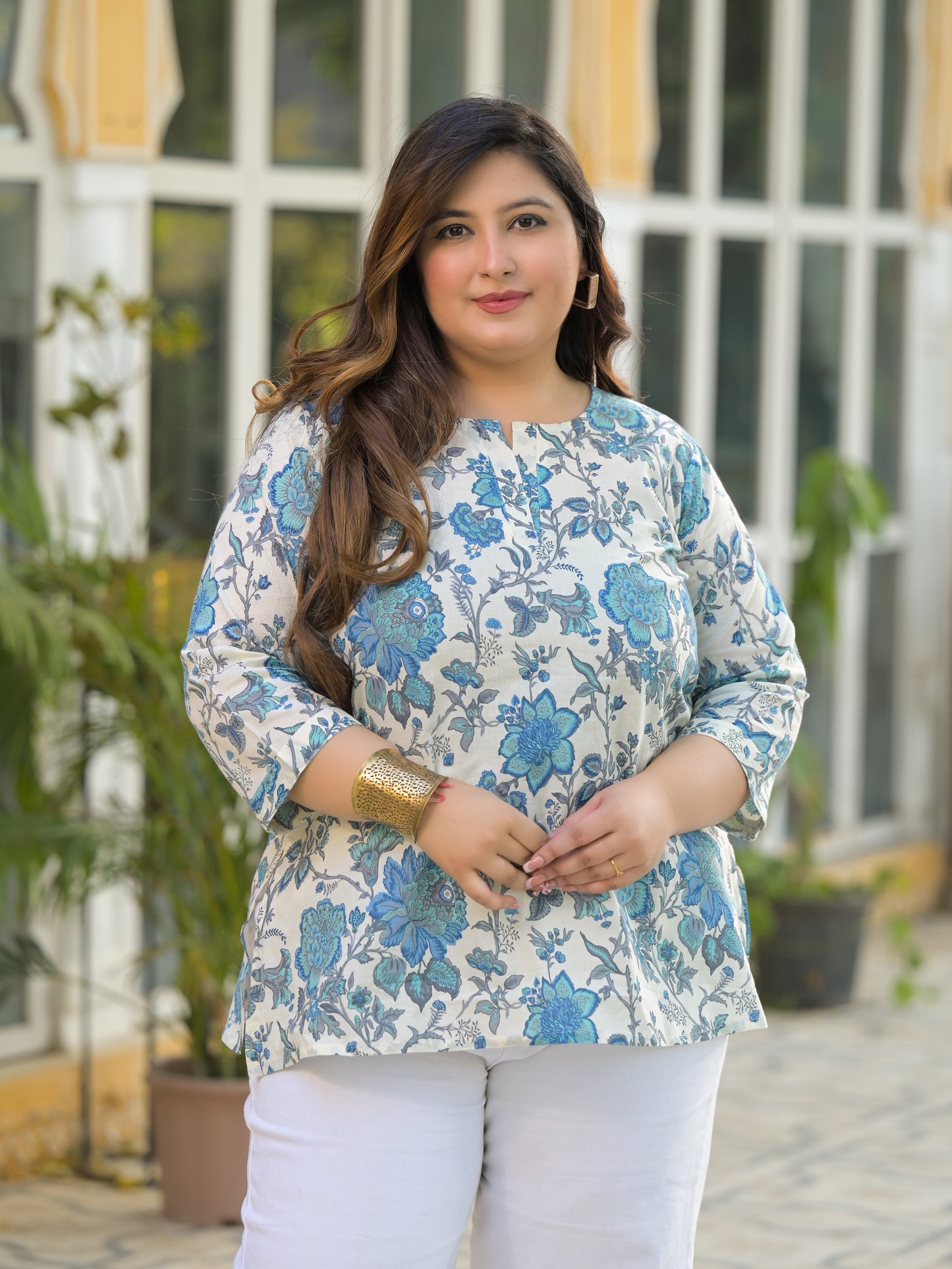 White Printed Pure Cotton Top