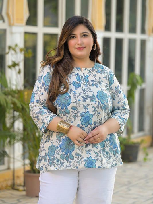 White Printed Pure Cotton Top