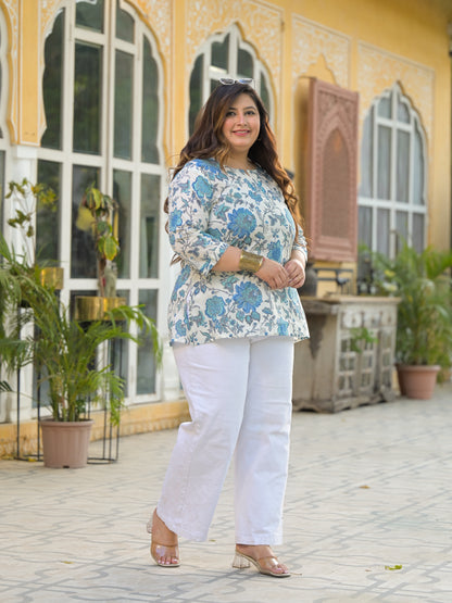 White Printed Pure Cotton Top