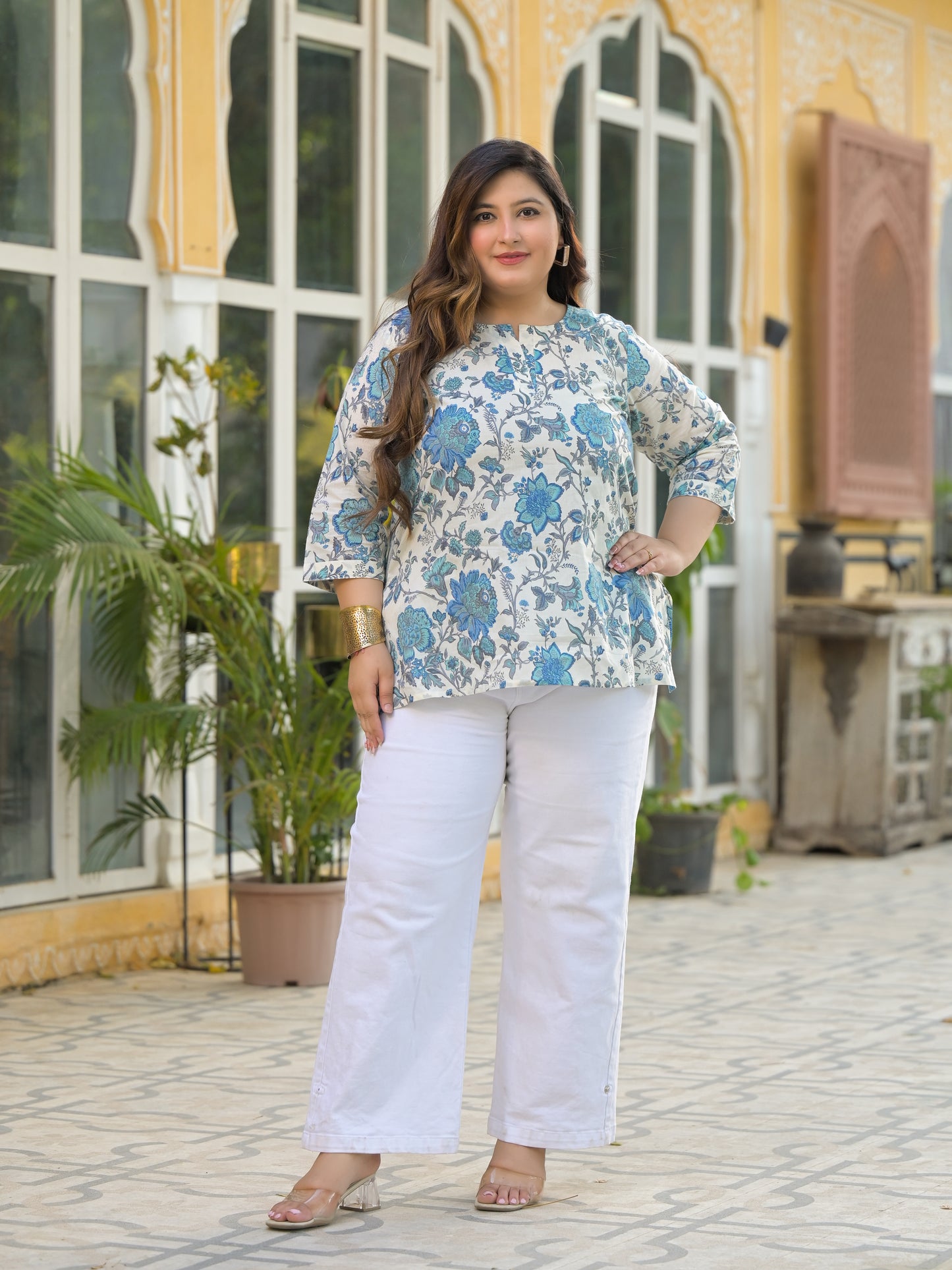 White Printed Pure Cotton Top