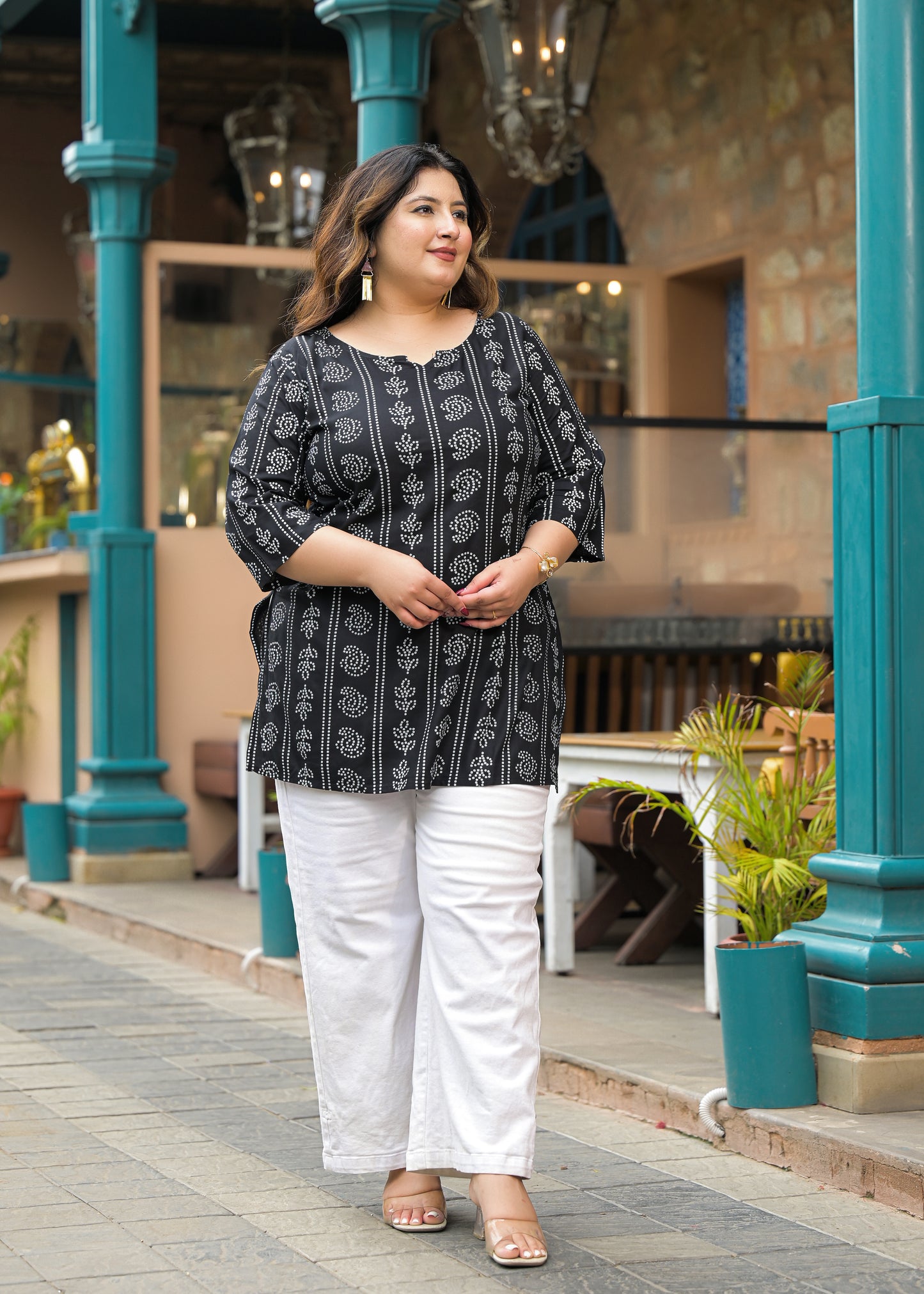 Black Bandhani Print Ethnic Top