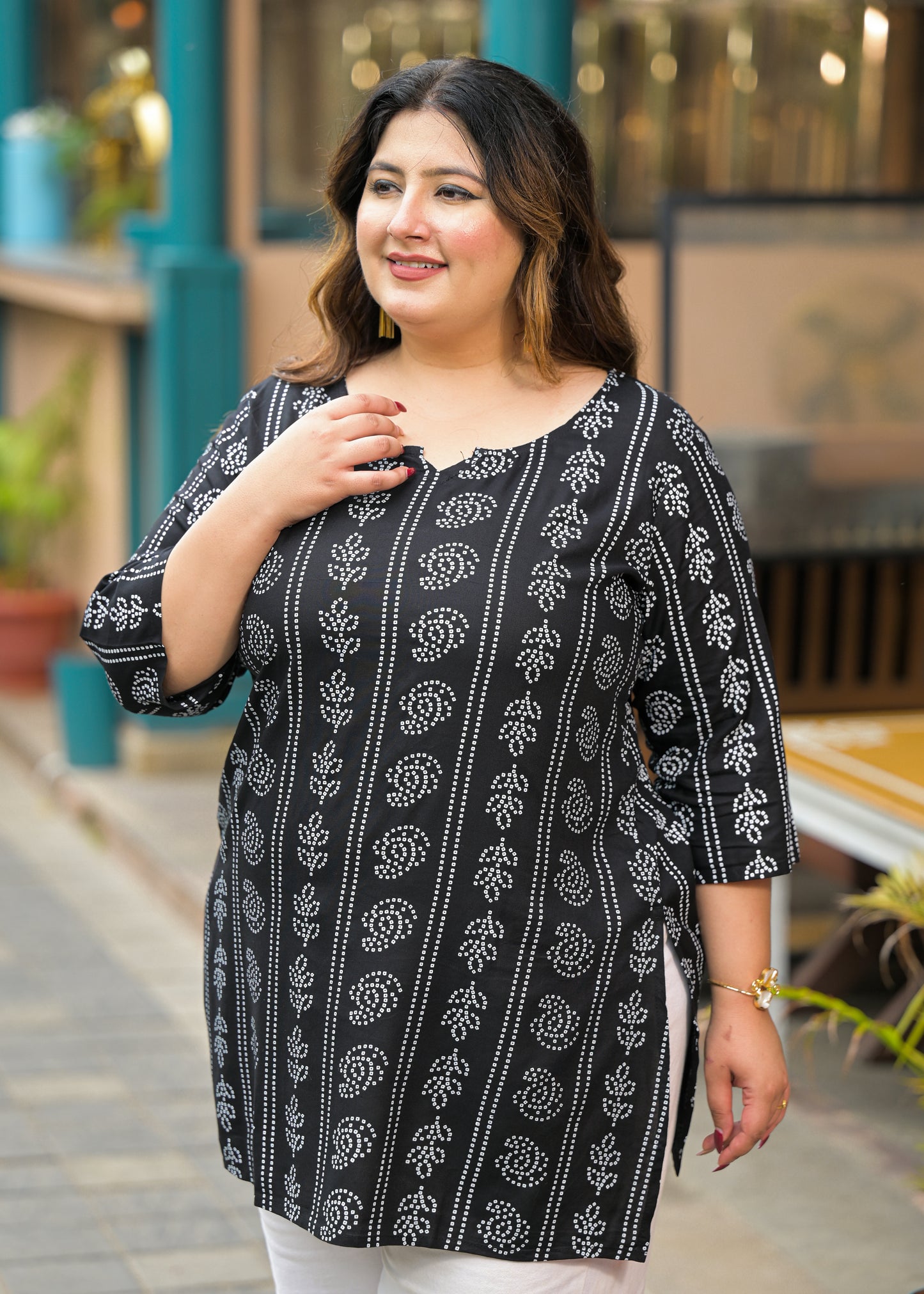 Black Bandhani Print Ethnic Top