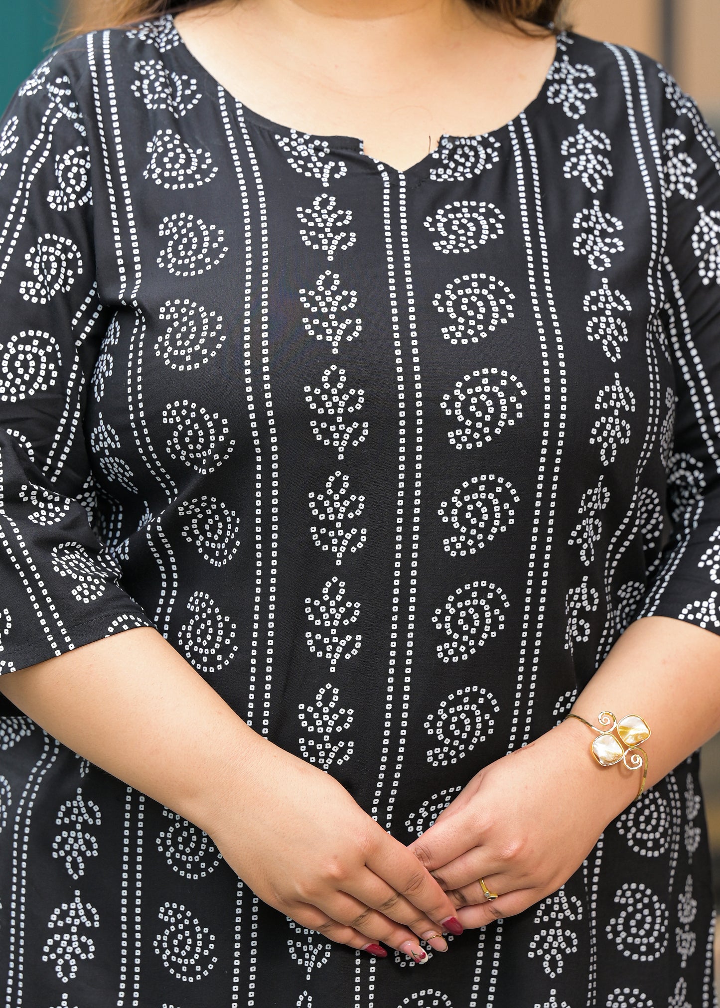 Black Bandhani Print Ethnic Top