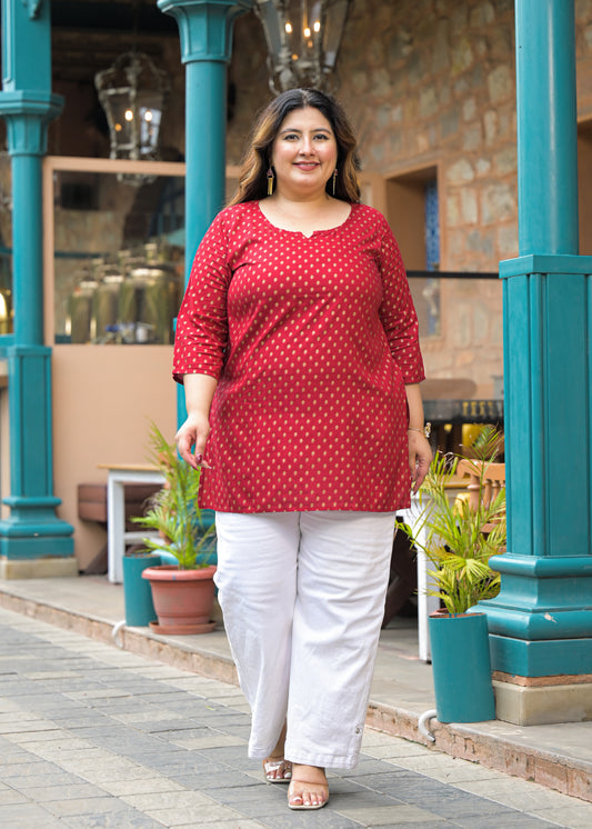Maroon Gold Print Ethnic Top