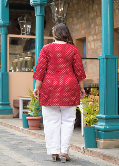 Maroon Gold Print Ethnic Top