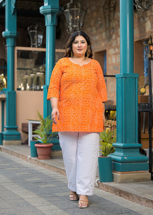 Orange Bandhani Print Ethnic Top