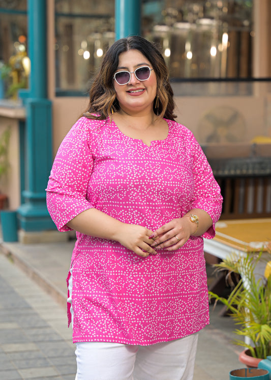 Pink Bandhani Print Ethnic Top