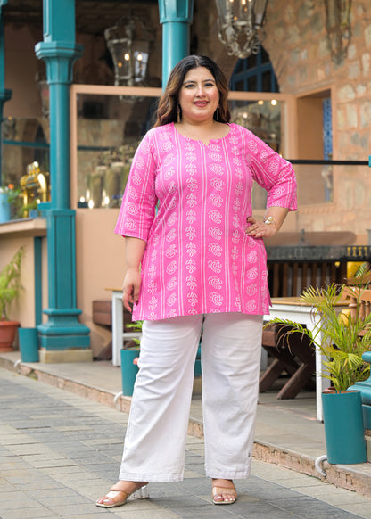 Pink Bandhani Print Ethnic Top