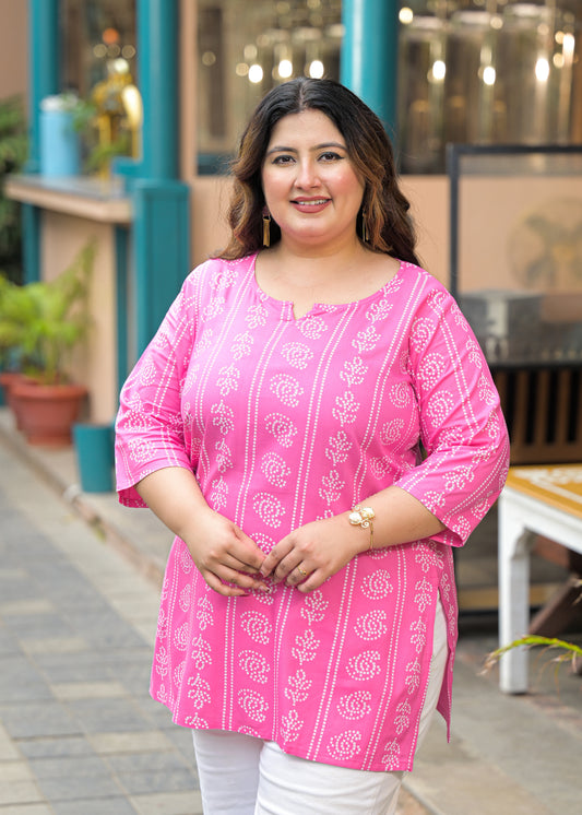 Pink Bandhani Print Ethnic Top