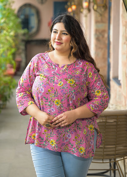 Pink Floral Printed Pure Cotton Top