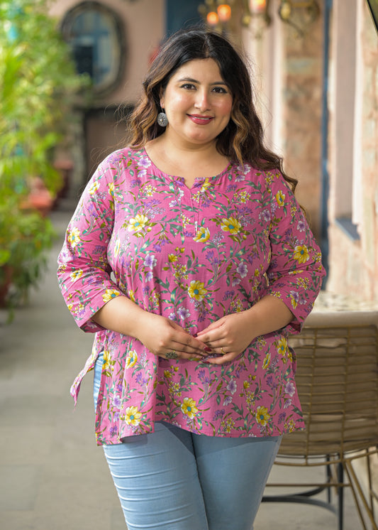 Pink Floral Printed Pure Cotton Top