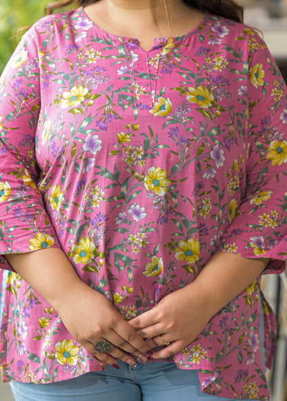 Pink Floral Printed Pure Cotton Top
