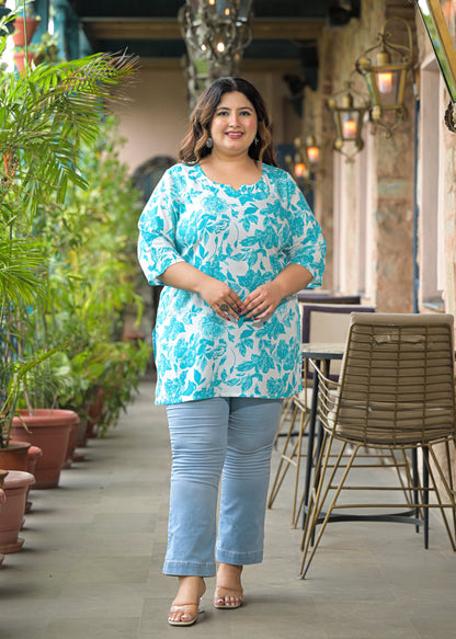 Blue Floral Print Ethnic Top