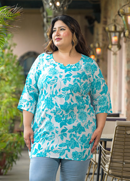Blue Floral Print Ethnic Top