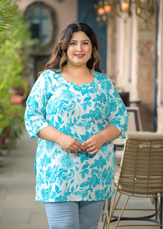 Blue Floral Print Ethnic Top
