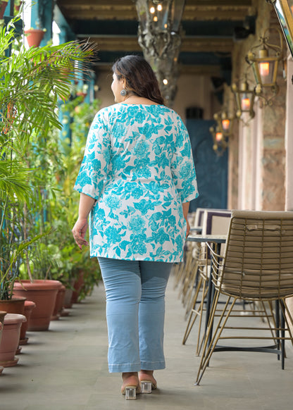 Blue Floral Print Ethnic Top