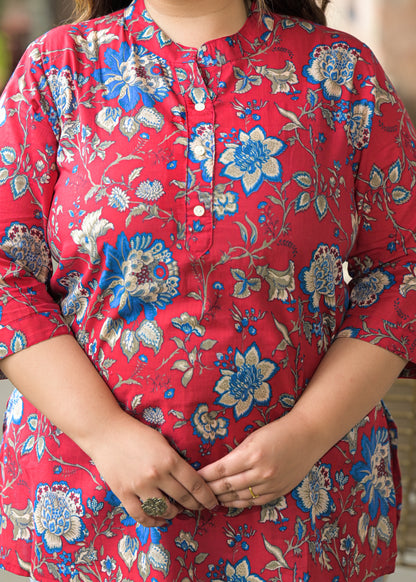 Red Floral Printed Pure Cotton Top