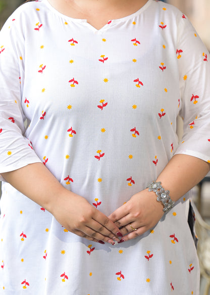 White Yellow Micro Print Ethnic Top