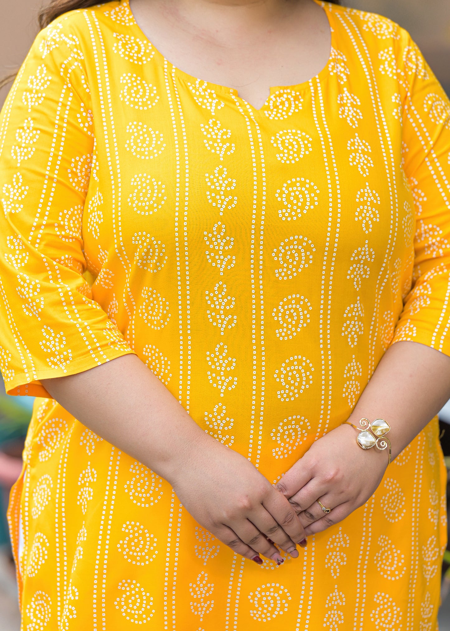 Yellow Bandhni Print Ethnic Top