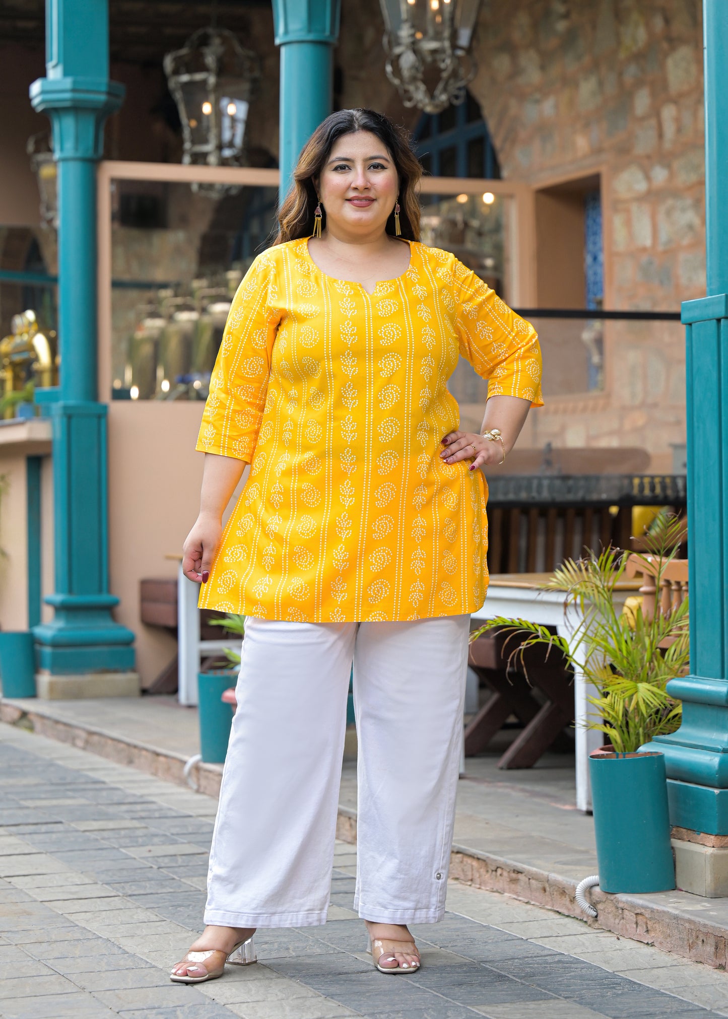 Yellow Bandhni Print Ethnic Top